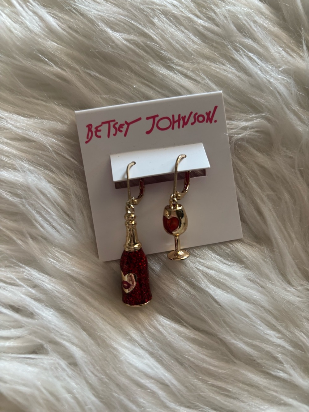 Betsey Johnson Gold-Tone Red Glitter Champagne Bottle & Wine Glass Earrings